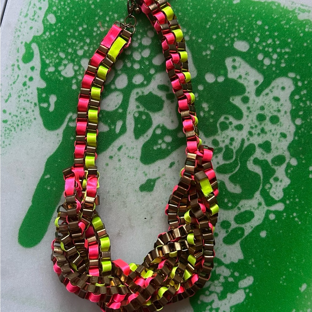 Vintage Multicolor Ribbon  wold gold neon green and pink